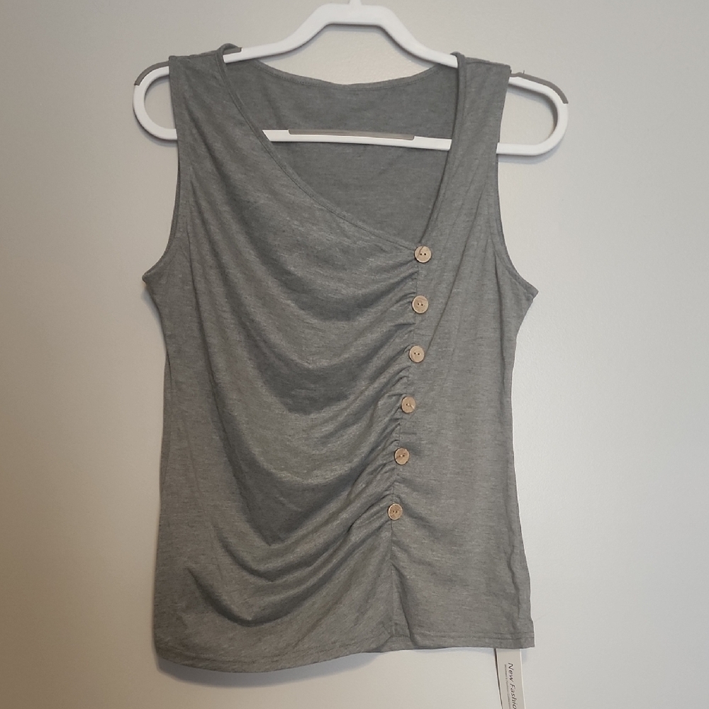 Gray Sleeveless Top with Button Detail